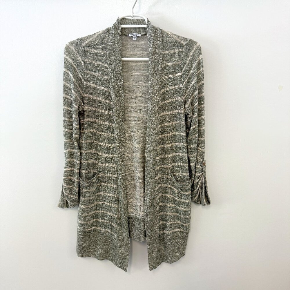 Splendid Gray & White Striped Sheer Knit Cardigan Sweater